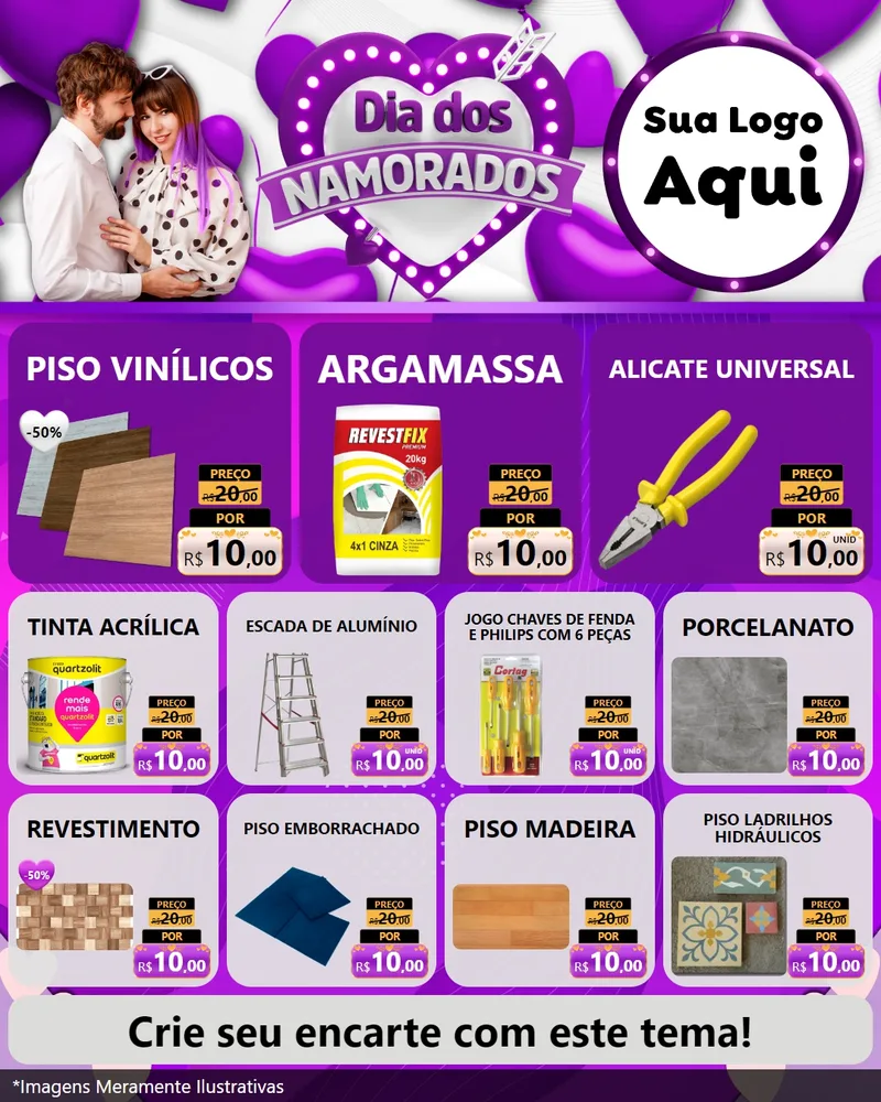 Modelo de Rede Social para Feed Instagram com o tema Dia dos Namorados para Material para Construção