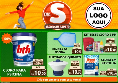 Modelo de Encarte para Encarte A4 Horizontal com o tema Dia S - O Dia Mais Barato para Produtos para Piscina