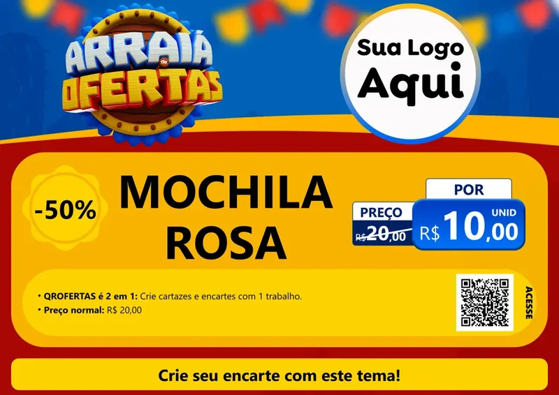 Modelo de Cartaz para Cartaz A4 Horizontal com o tema Arraiá de Ofertas - Junina para Papelaria