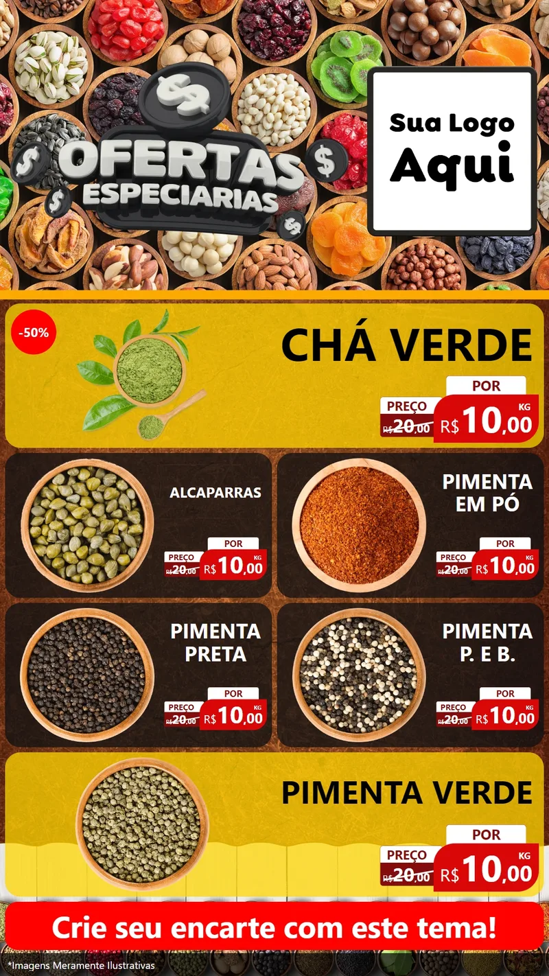 Modelo de TV para TV Vertical com o tema Ofertas Especiarias para Produtos Naturais