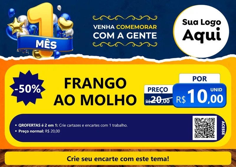 Modelo de Cartaz para Cartaz A4 Horizontal com o tema Um Mês de Aniversário para Restaurante