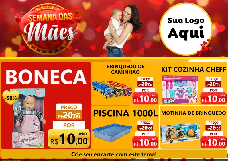 Modelo de Encarte para Encarte A4 Horizontal com o tema Semana das Mães para Brinquedos