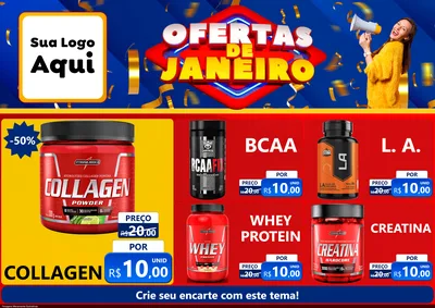 Modelo de Encarte para Encarte A4 Horizontal com o tema Ofertas de Janeiro para Suplementos alimentares