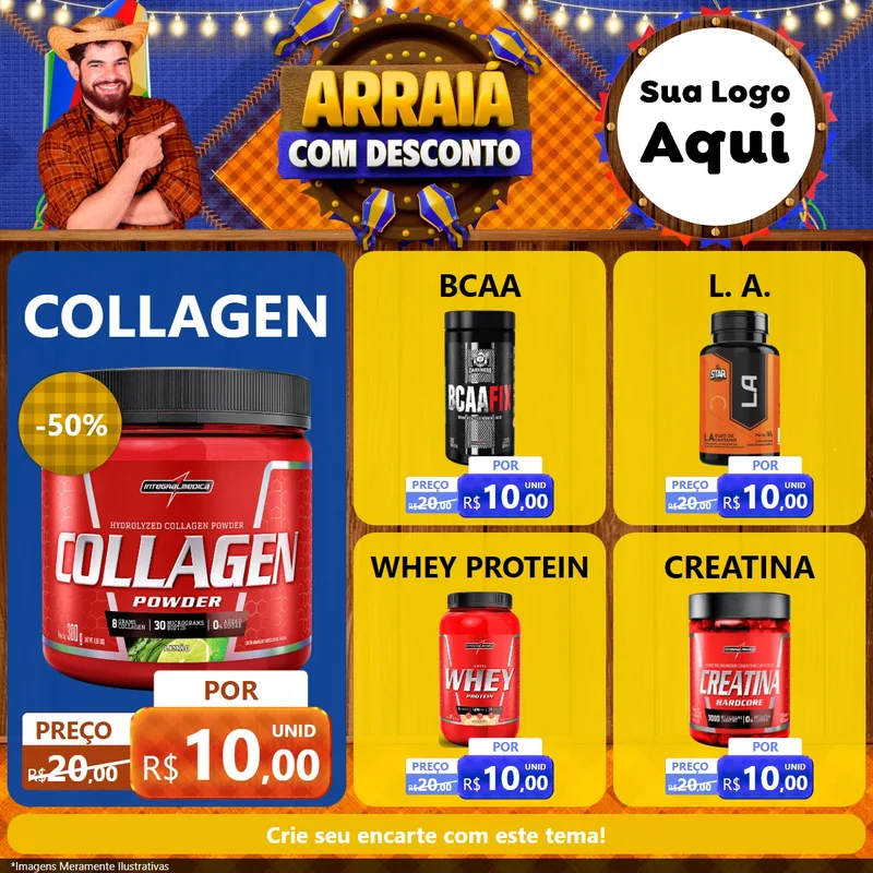 Modelo de Rede Social para Feed Facebook com o tema Arraiá Com Desconto para Suplementos alimentares