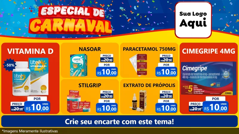 Modelo de TV para TV Horizontal com o tema Especial de Carnaval para Farmácia