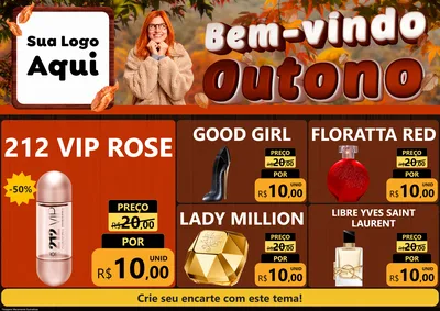 Modelo de Encarte para Encarte A4 Horizontal com o tema Bem-vindo Outono para Perfumes