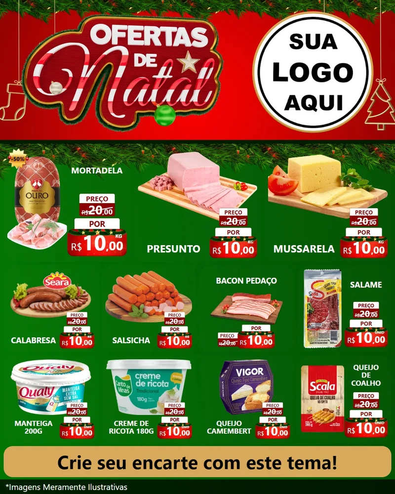 Modelo de Rede Social para Feed Instagram com o tema Ofertas de Natal para Frios e Laticínios