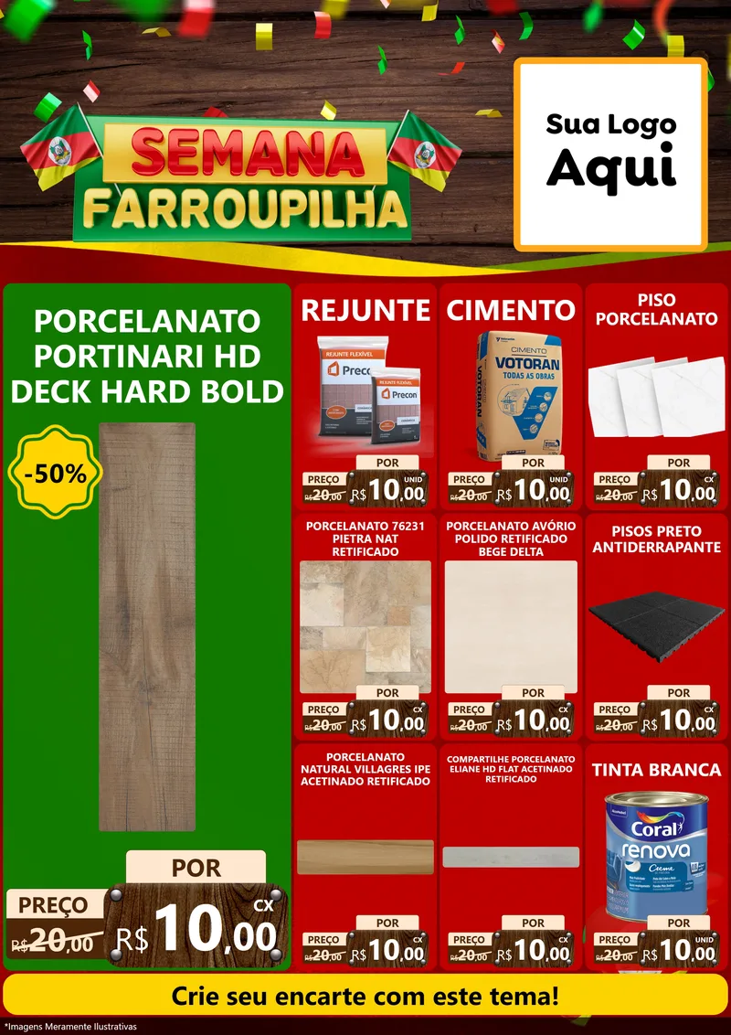 Modelo de Encarte para Encarte A4 Vertical com o tema Semana Farroupilha para Pisos e revestimentos
