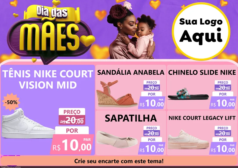 Modelo de Encarte para Encarte A4 Horizontal com o tema Dia das Mães para Calçados