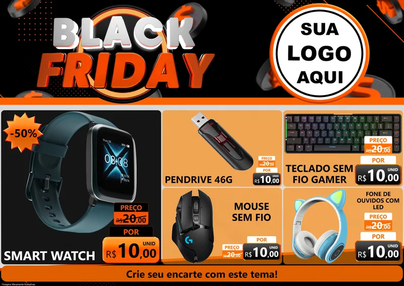 Modelo de Encarte para Encarte A4 Horizontal com o tema Black Friday para Informática
