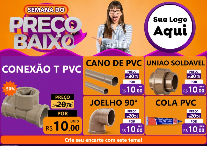 Modelo de Encarte para Encarte A4 Horizontal com o tema Semana do Preço Baixo para Tubos e conexões