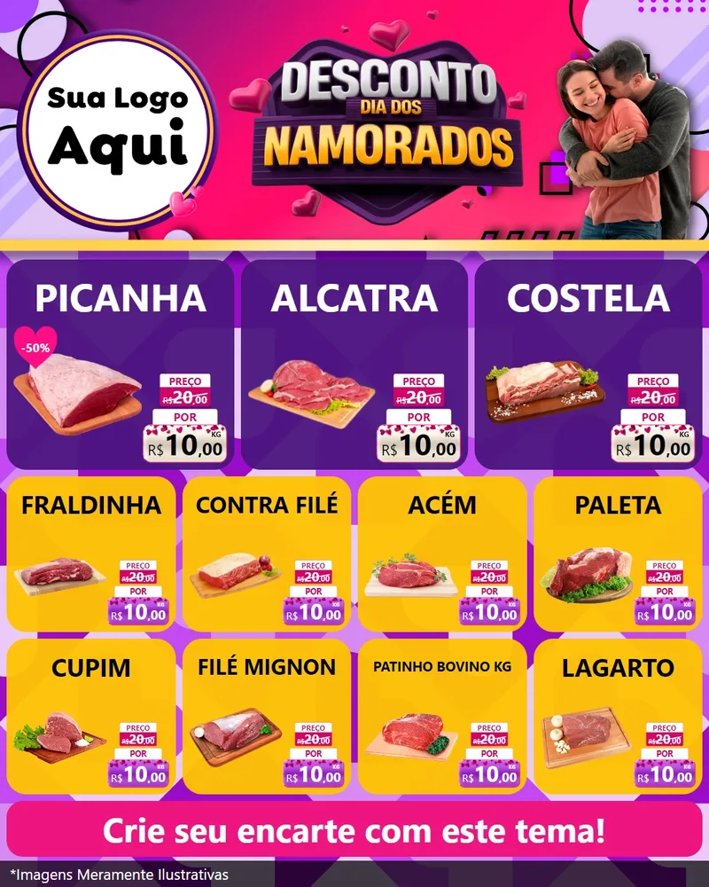 Modelo de Rede Social para Feed Instagram com o tema Desconto Dia dos Namorados para Açougue