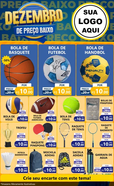 Modelo de Encarte para Encarte Grande com o tema Dezembro de Preço Baixo para Artigos Esportivos