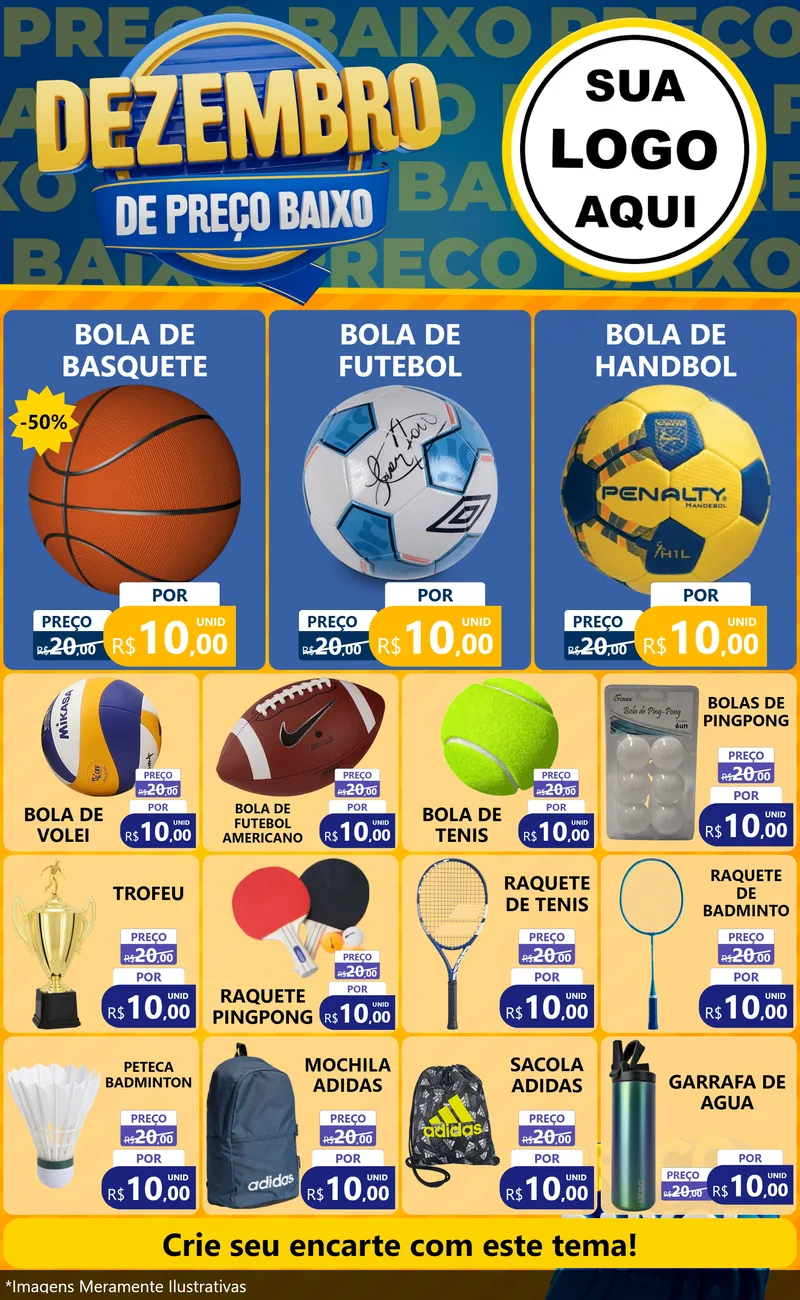 Modelo de Encarte para Encarte Grande com o tema Dezembro de Preço Baixo para Artigos Esportivos