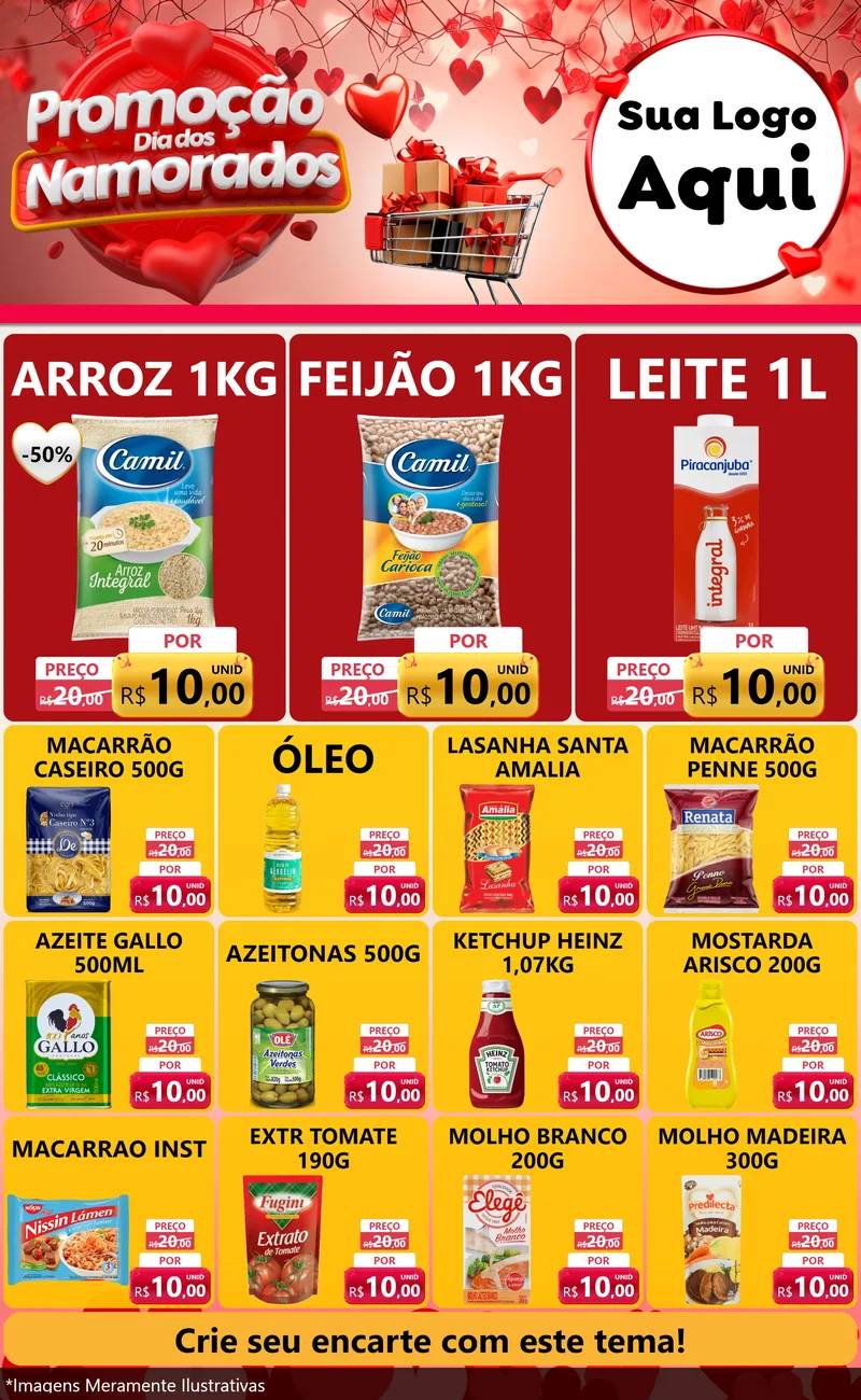 Modelo de Encarte para Encarte Grande com o tema Promoção Dia dos Namorados para Supermercado
