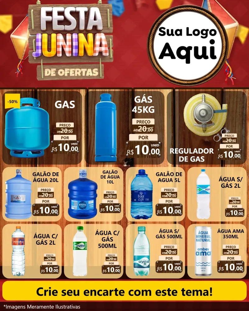 Modelo de Rede Social para Feed Instagram com o tema Festa Junina de Ofertas para Água e gás