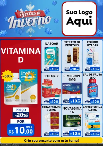 Modelo de Encarte para Encarte A4 Vertical com o tema Ofertas de Inverno para Farmácia