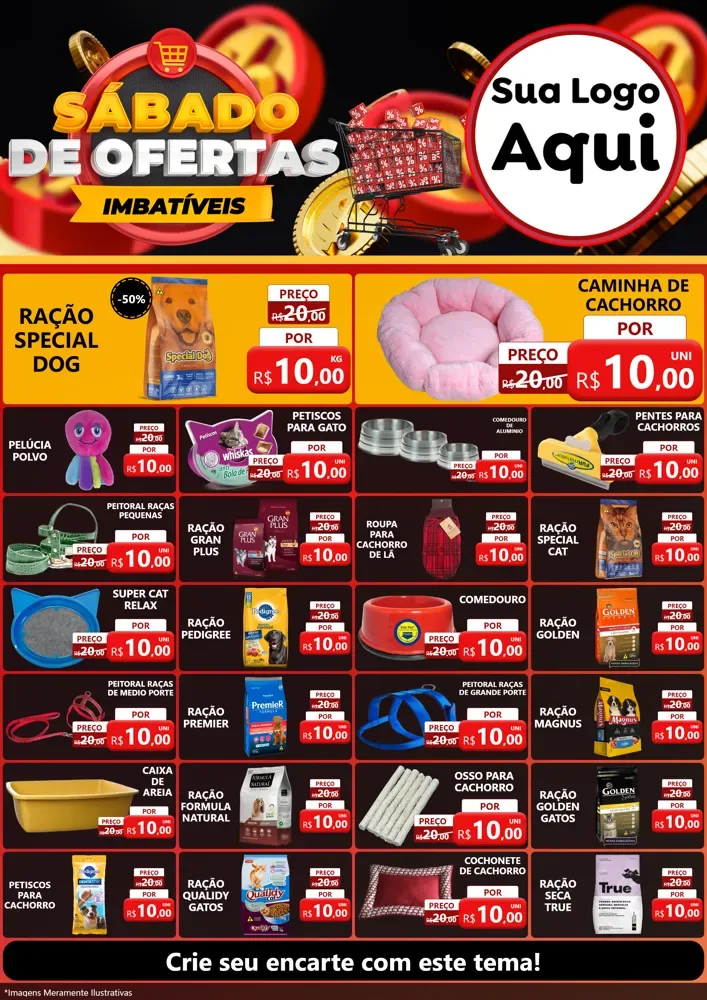 Modelo de Encarte para Encarte A4 Vertical com o tema Sábado de Ofertas Imbatíveis para Pet Shop