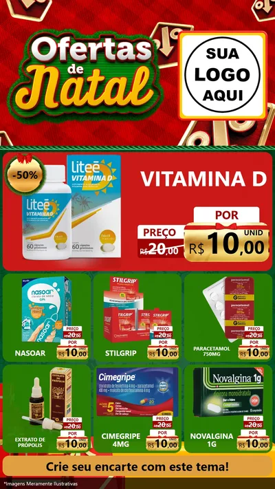 Modelo de Rede Social para Stories com o tema Ofertas de Natal para Farmácia