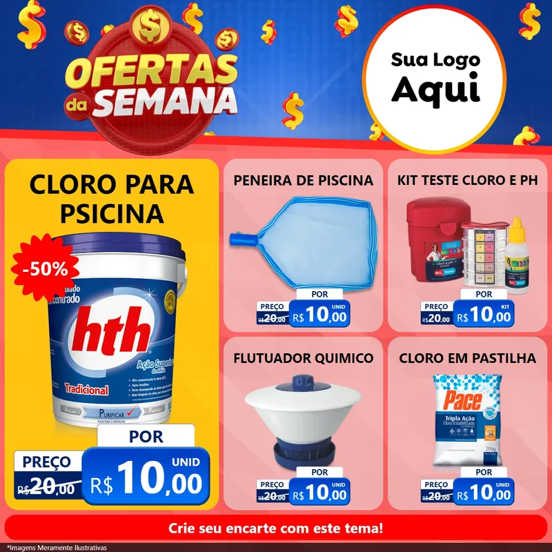 Modelo de Rede Social para Feed Facebook com o tema Ofertas Da Semana para Produtos para Piscina
