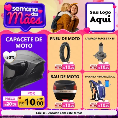 Modelo de Rede Social para Feed Facebook com o tema Semana das Mães para Moto peças