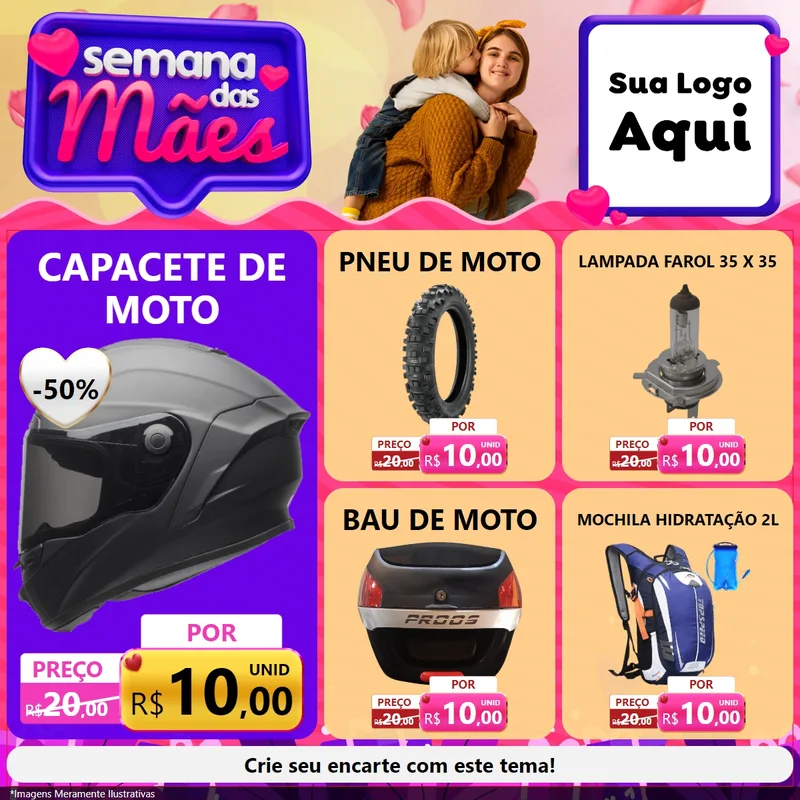 Modelo de Rede Social para Feed Facebook com o tema Semana das Mães para Moto peças