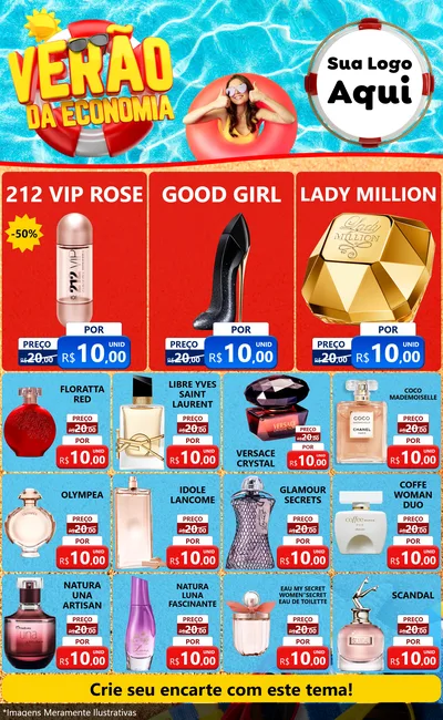 Modelo de Encarte para Encarte Grande com o tema Verão da Economia para Perfumes