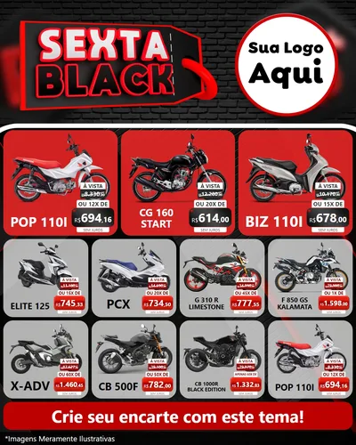 Modelo de Rede Social para Feed Instagram com o tema Sexta Black para Concessionaria de Motos
