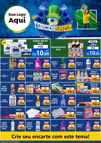 Modelo de Encarte para Encarte A4 Vertical com o tema Torcida Brasil - Copa para Produtos de Limpeza