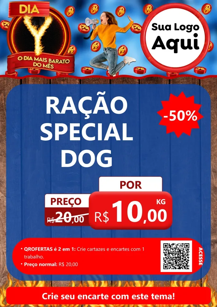 Modelo de Cartaz para Cartaz A4 Vertical com o tema Dia Y - O Dia Mais Barato Do Mês para Pet Shop