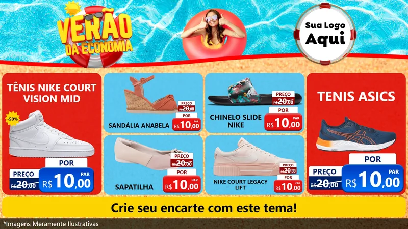 Modelo de TV para TV Horizontal com o tema Verão da Economia para Calçados