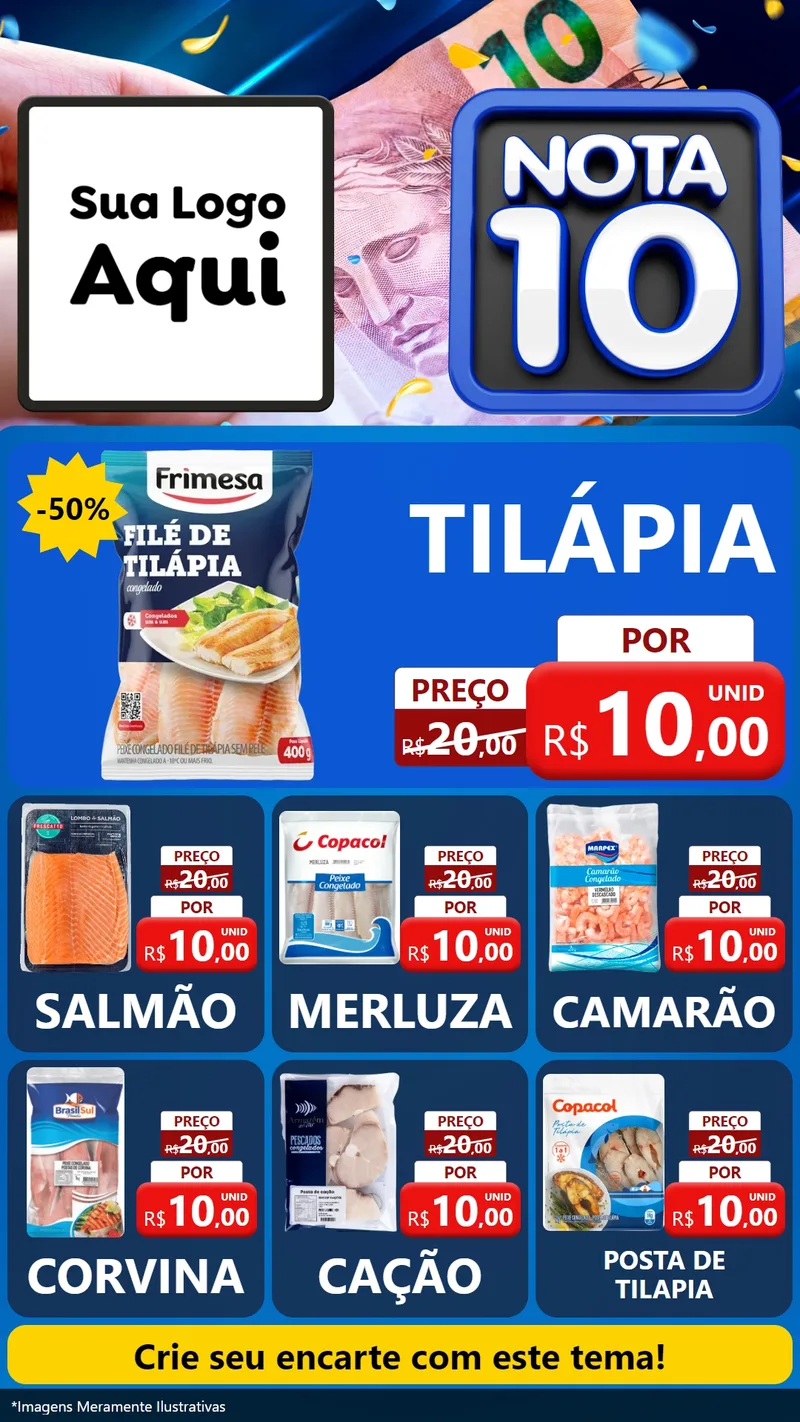 Modelo de Rede Social para Stories com o tema Nota 10 para Peixaria