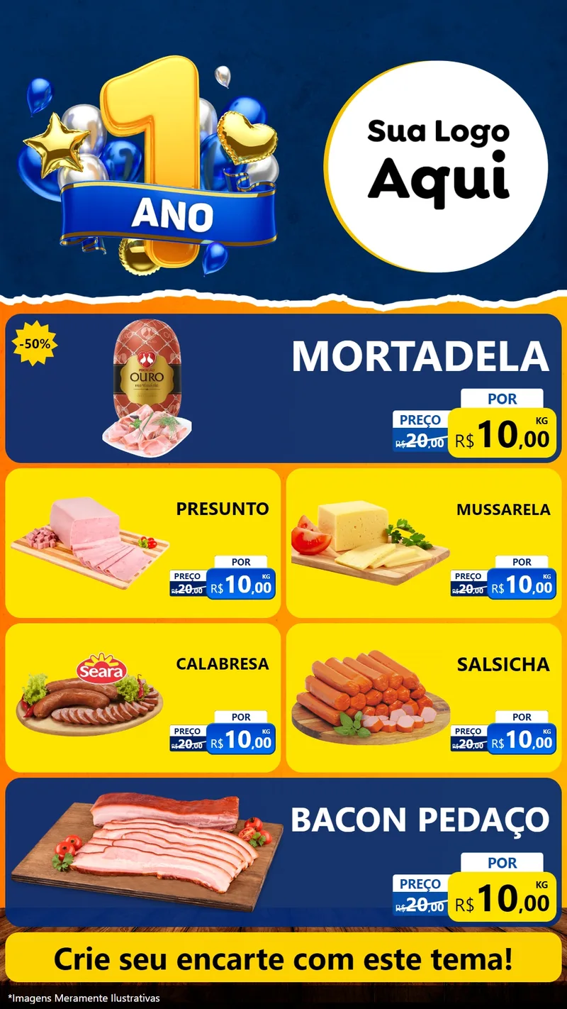 Modelo de TV para TV Vertical com o tema Um Ano de Aniversário para Frios e Laticínios