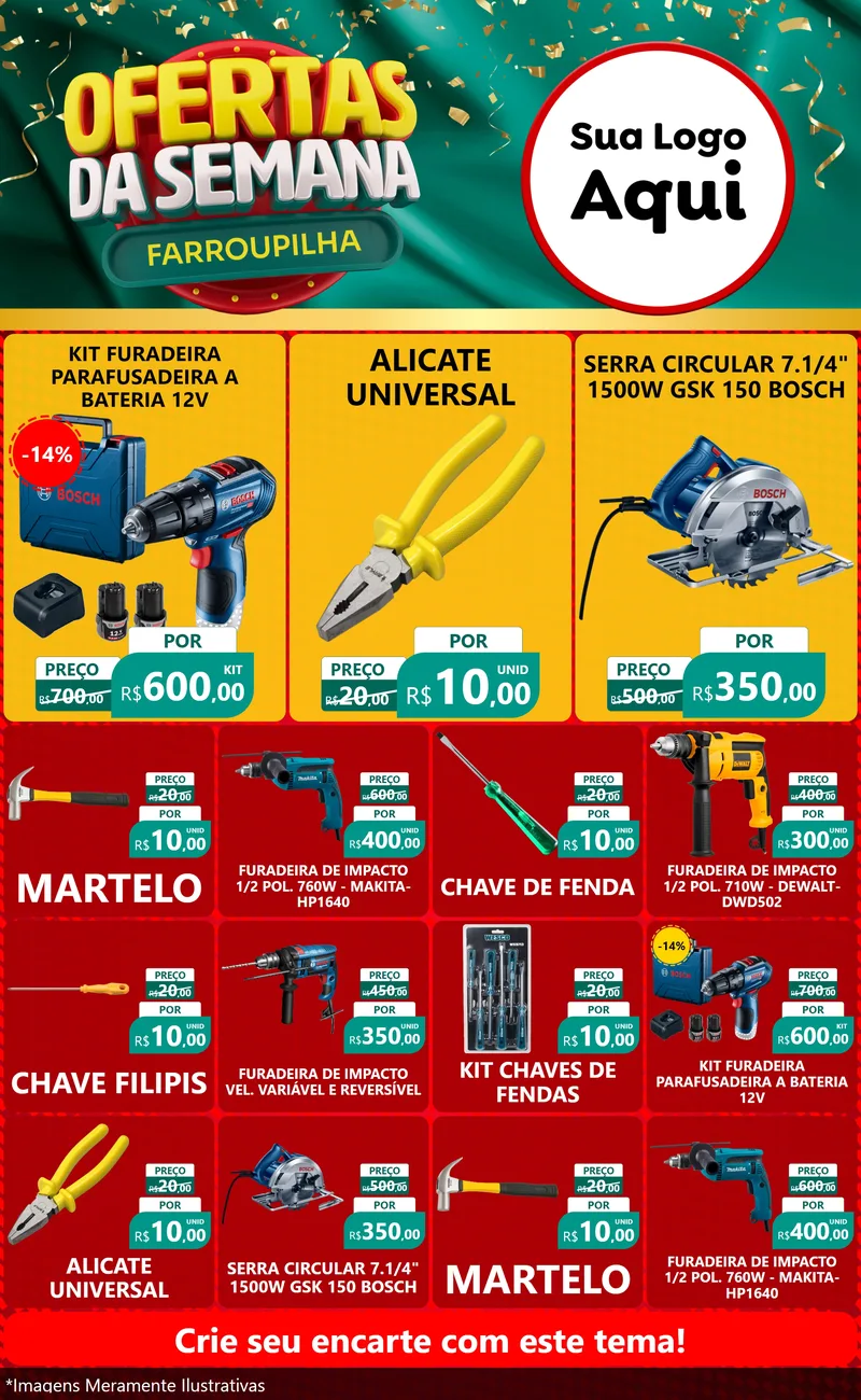 Modelo de Encarte para Encarte Grande com o tema Ofertas da Semana Farroupilha para Maquinas e Ferramentas