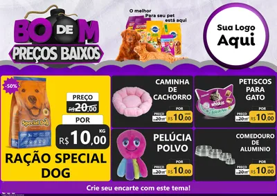 Modelo de Encarte para Encarte A4 Horizontal com o tema Boom de Preços Baixos para Pet Shop