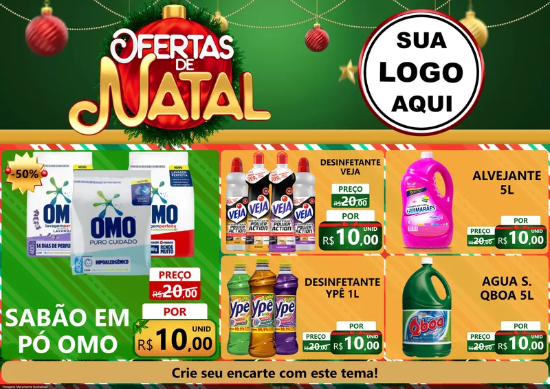 Modelo de Encarte para Encarte A4 Horizontal com o tema Ofertas de Natal para Produtos de Limpeza