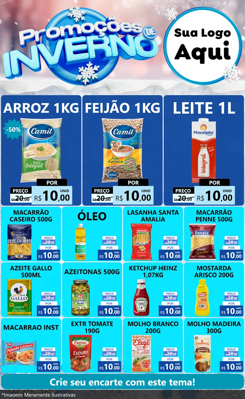 Modelo de Encarte para Encarte Grande com o tema Promoções de Inverno para Supermercado