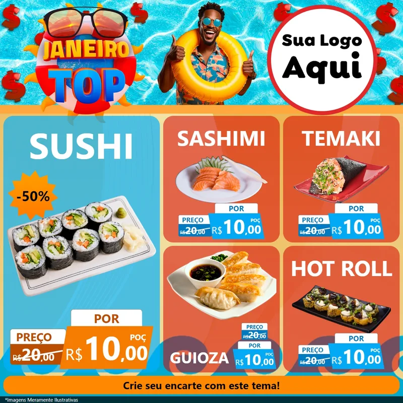 Modelo de Rede Social para Feed Facebook com o tema Janeiro Top para Comida japonesa