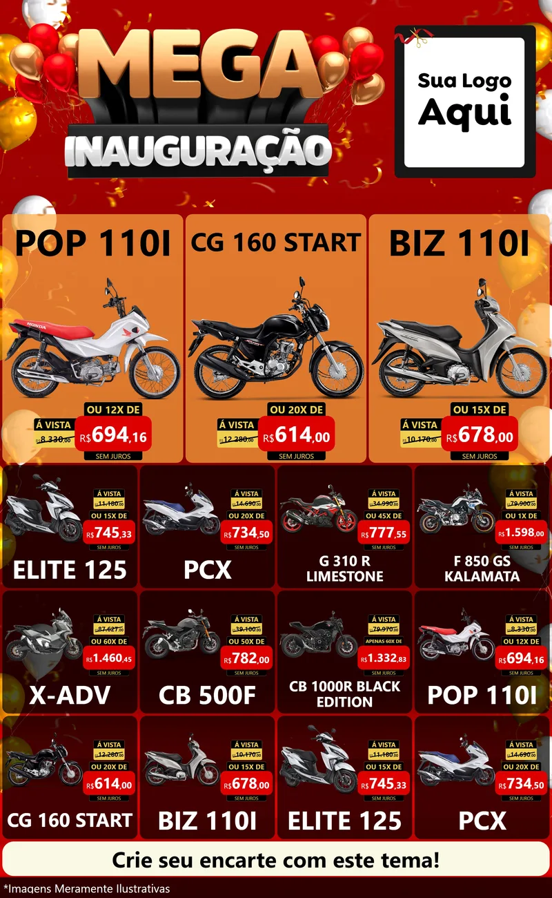 Modelo de Encarte para Encarte Grande com o tema Mega Inauguração para Concessionaria de Motos