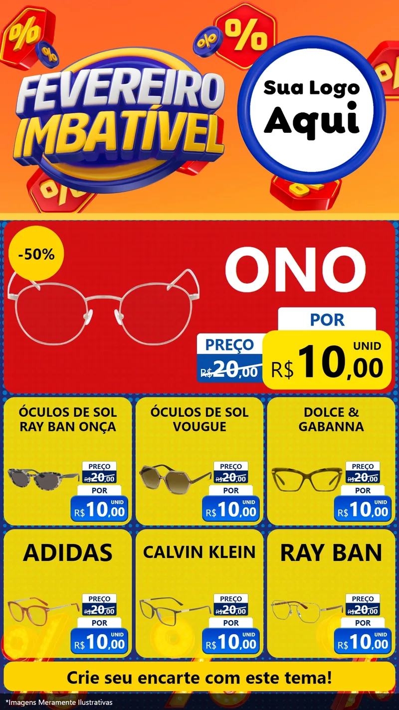 Modelo de Rede Social para Stories com o tema Fevereiro Imbatível para Óticas