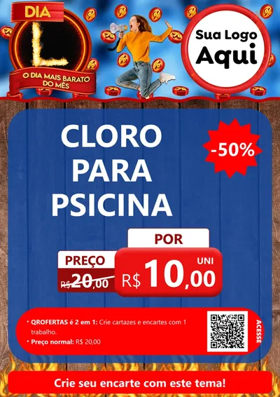 Modelo de Cartaz para Cartaz A4 Vertical com o tema Dia L - O Dia Mais Barato Do Mês para Produtos para Piscina