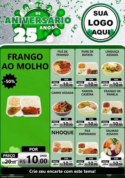 Modelo de Encarte para Encarte A4 Vertical com o tema Promoção de Aniversário - 25 Anos para Restaurante