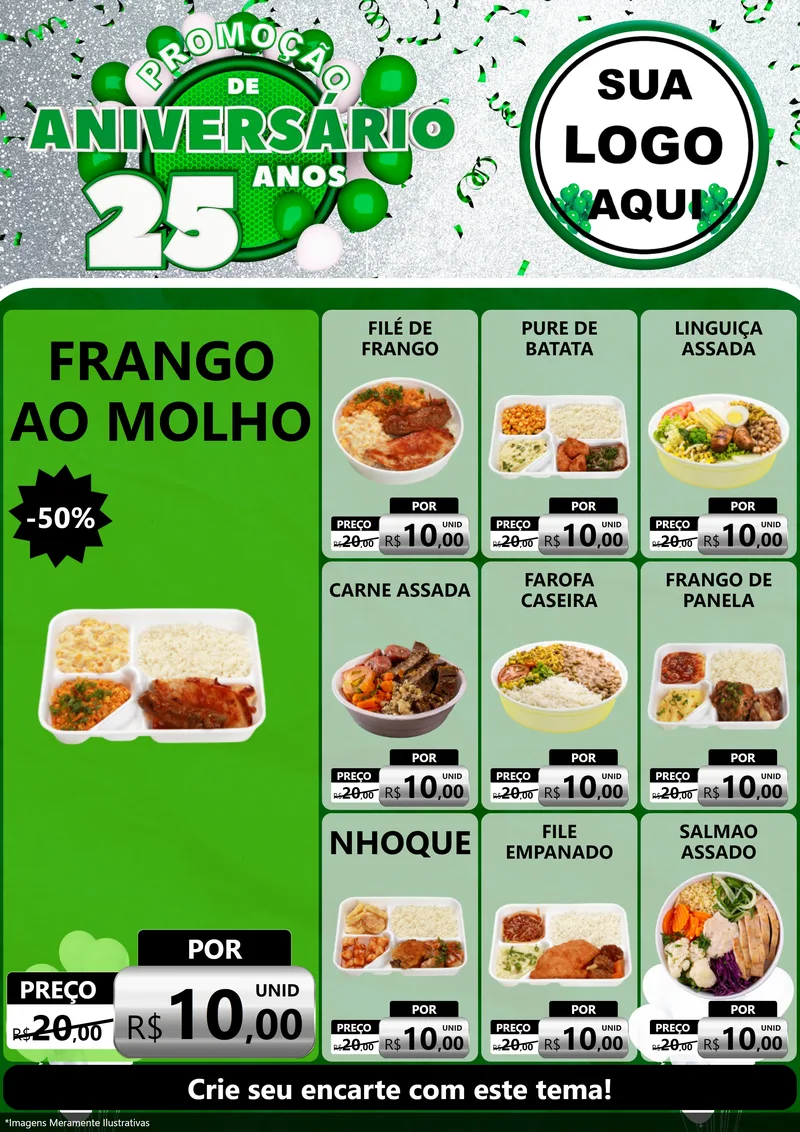 Modelo de Encarte para Encarte A4 Vertical com o tema Promoção de Aniversário - 25 Anos para Restaurante