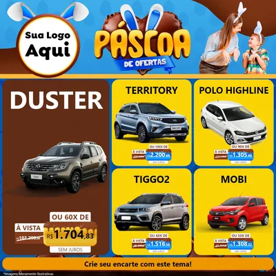 Modelo de Rede Social para Feed Facebook com o tema Páscoa de Ofertas para Concessionaria de Carros
