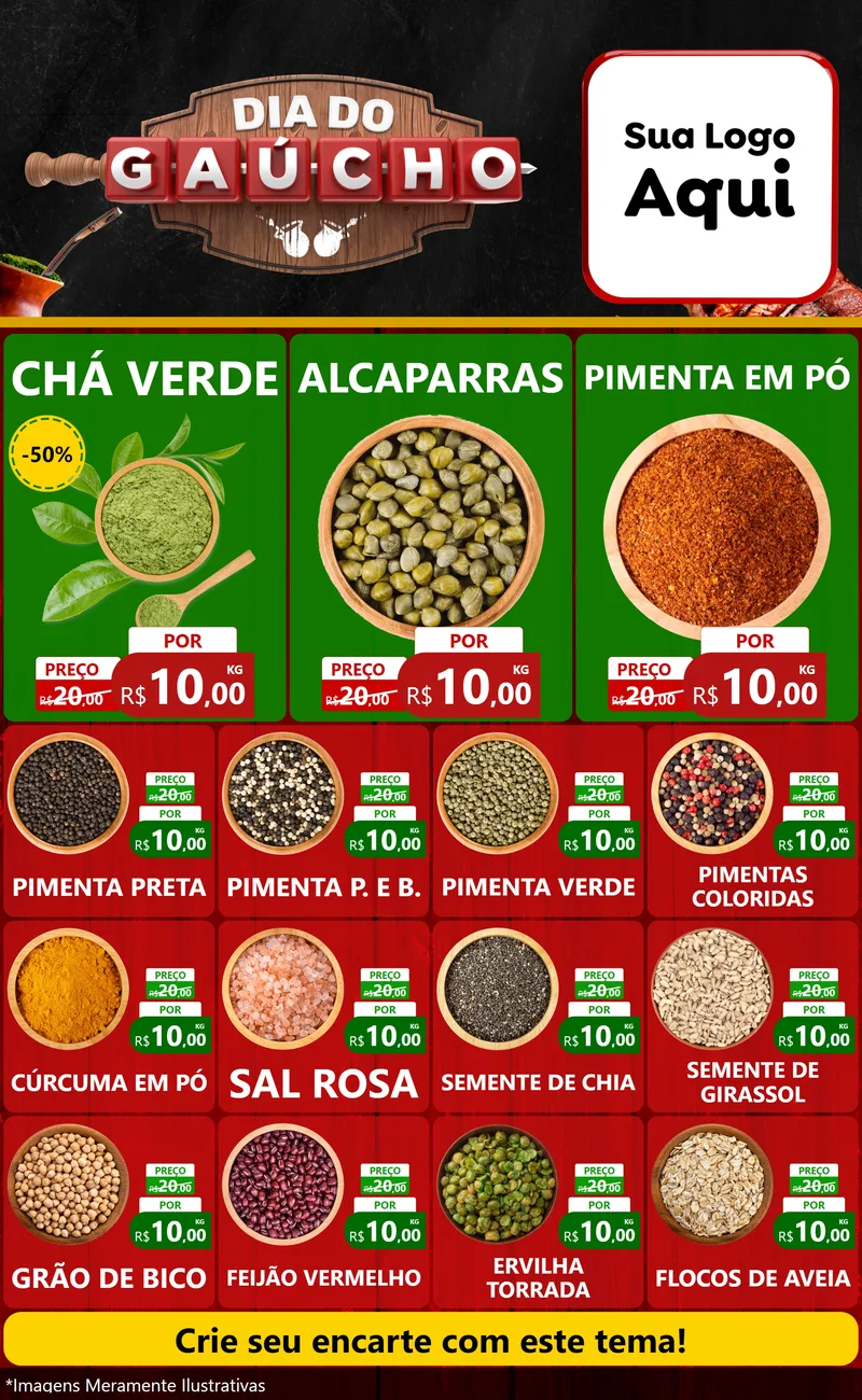 Modelo de Encarte para Encarte Grande com o tema Dia do Gaúcho para Produtos Naturais