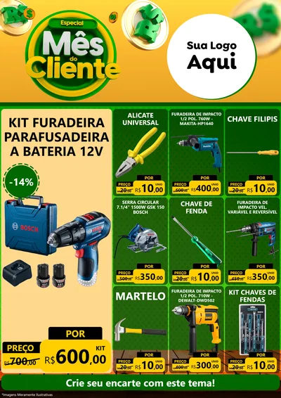 Modelo de Encarte para Encarte A4 Vertical com o tema Especial Mês do Cliente para Maquinas e Ferramentas