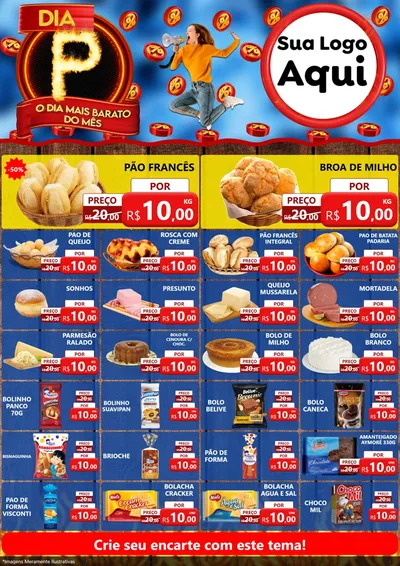 Modelo de Encarte para Encarte A4 Vertical com o tema Dia P - O Dia Mais Barato Do Mês para Padaria