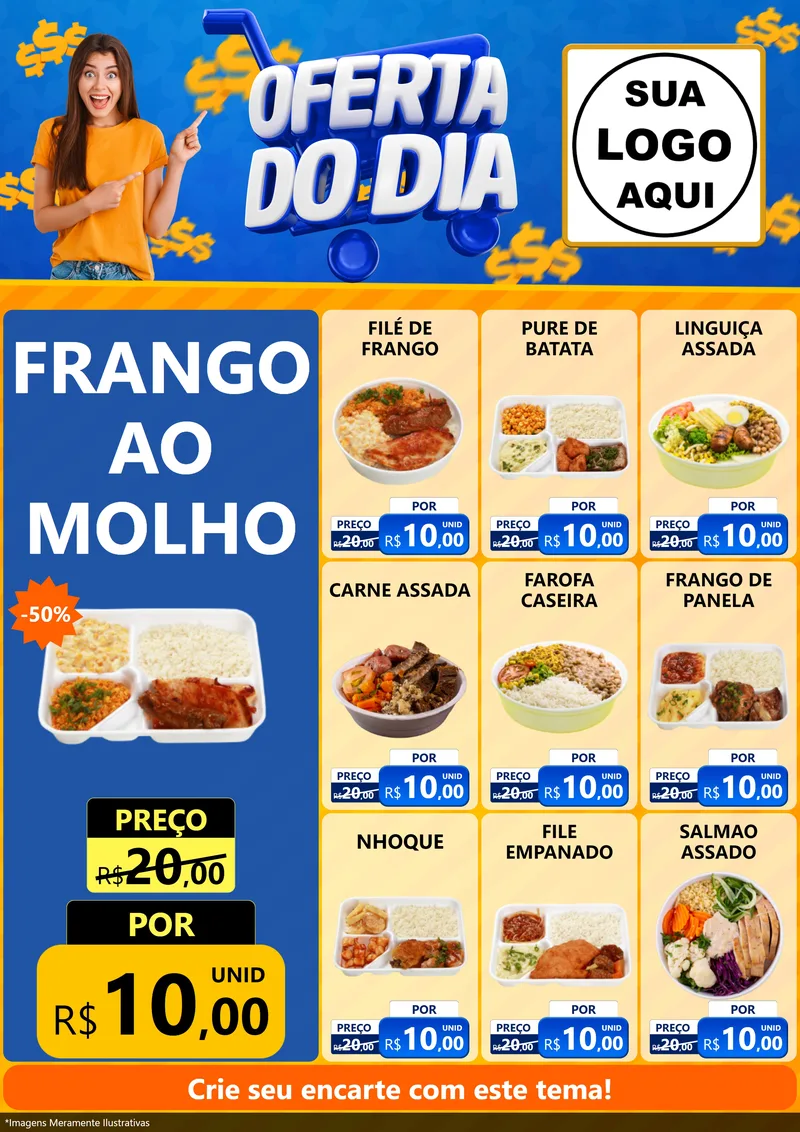 Modelo de Encarte para Encarte A4 Vertical com o tema Oferta do Dia para Restaurante