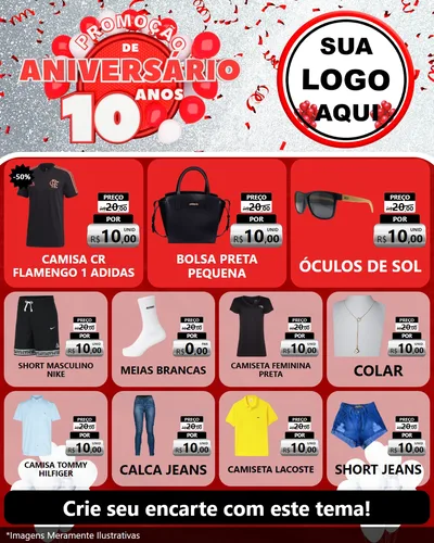 Modelo de Rede Social para Feed Instagram com o tema Promoção de Aniversário - 10 Anos para Roupas e acessórios