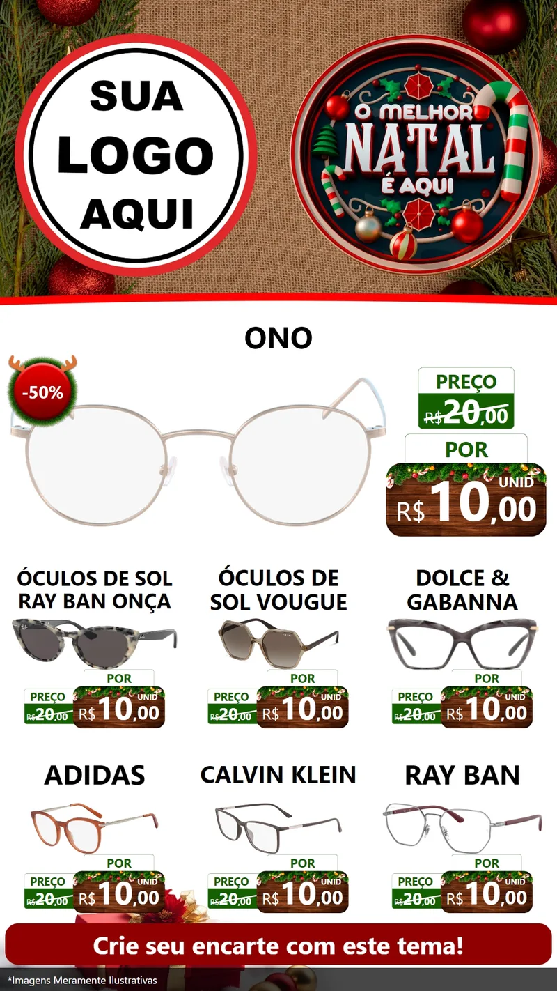 Modelo de Rede Social para Stories com o tema O Melhor Natal É Aqui para Óticas